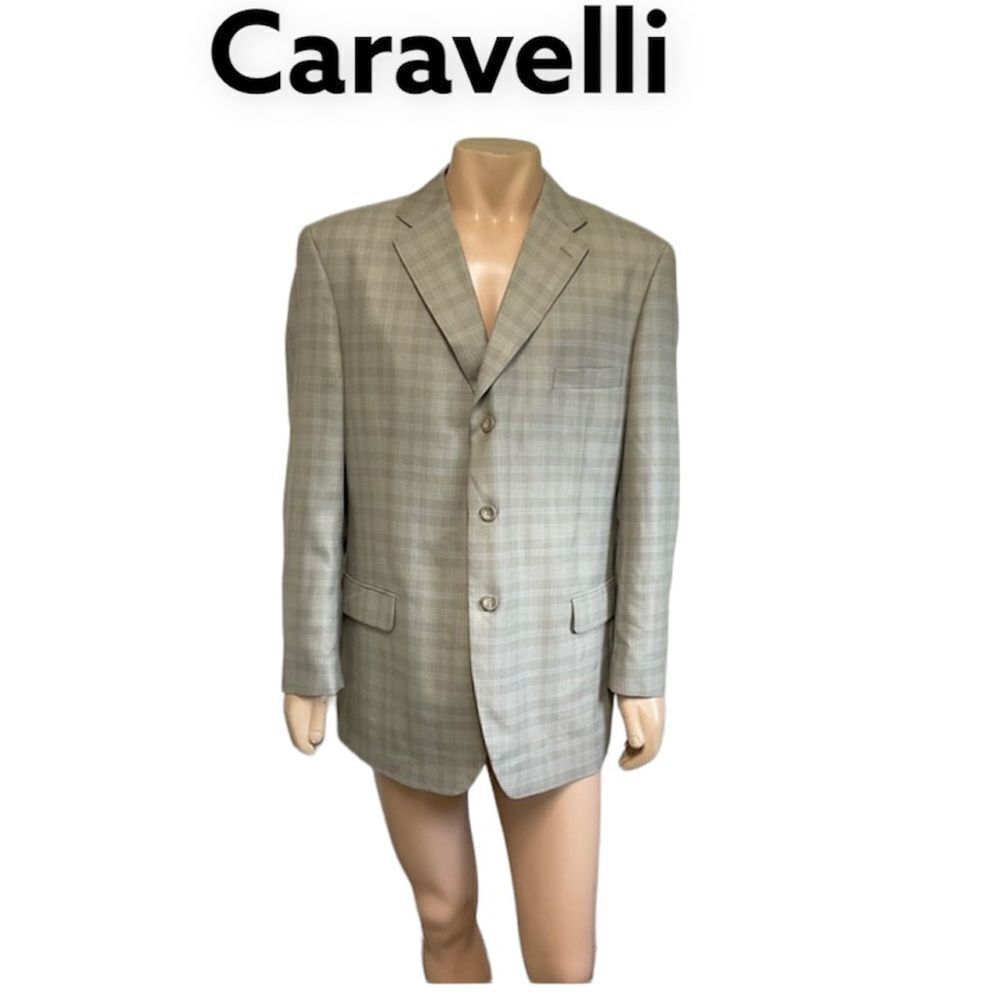 Caravelli Italy Grey Plaid Three-Button Blazer Jacket 44R